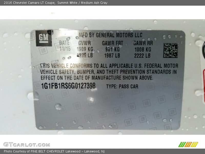 Summit White / Medium Ash Gray 2016 Chevrolet Camaro LT Coupe
