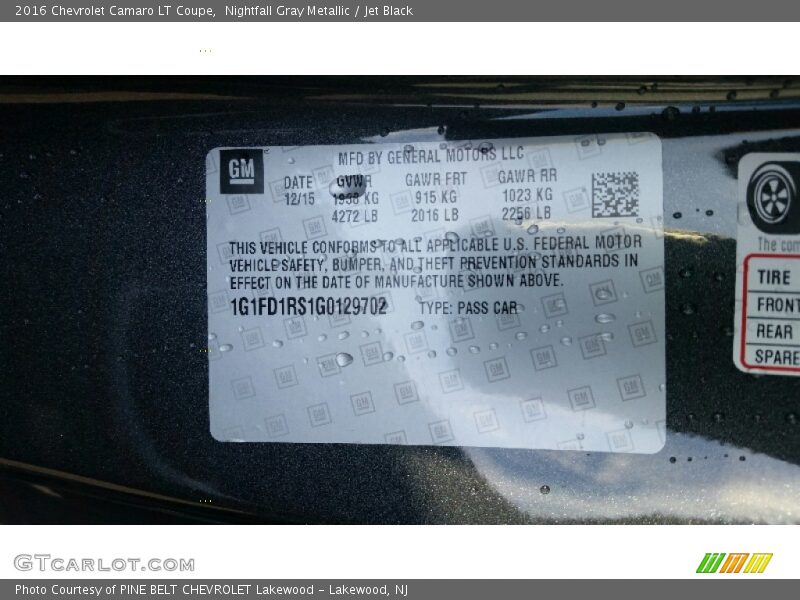 Nightfall Gray Metallic / Jet Black 2016 Chevrolet Camaro LT Coupe