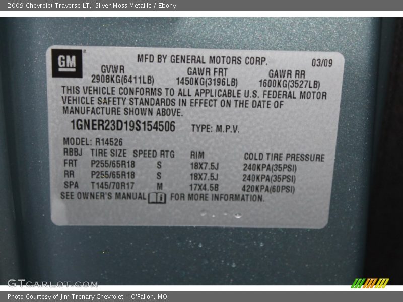 Silver Moss Metallic / Ebony 2009 Chevrolet Traverse LT