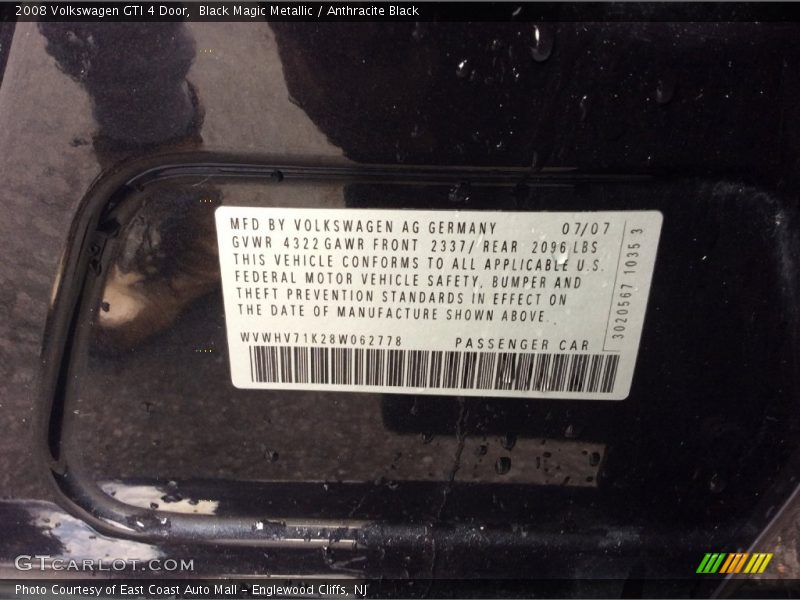 Black Magic Metallic / Anthracite Black 2008 Volkswagen GTI 4 Door