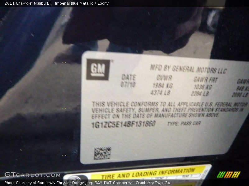 Imperial Blue Metallic / Ebony 2011 Chevrolet Malibu LT