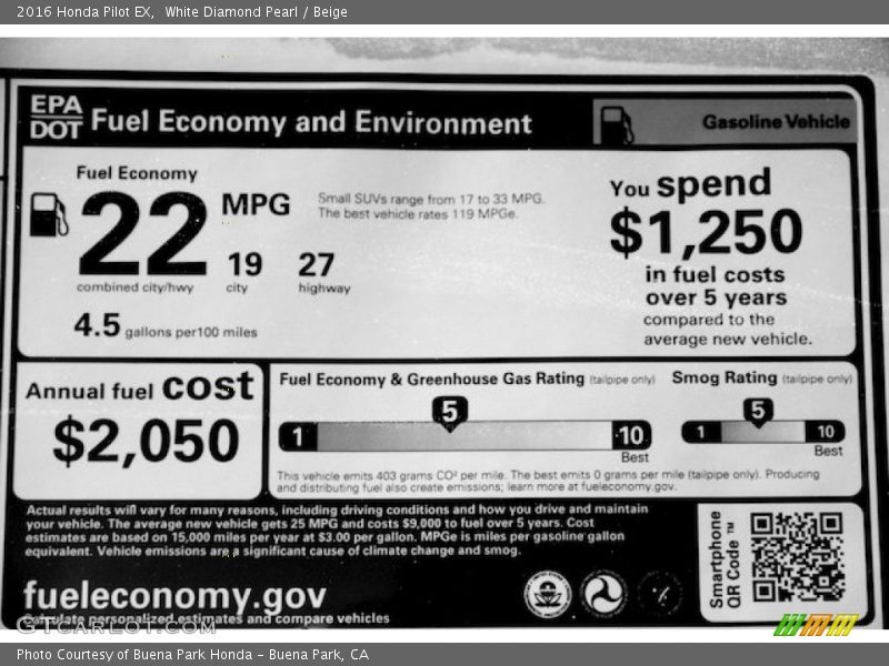 White Diamond Pearl / Beige 2016 Honda Pilot EX