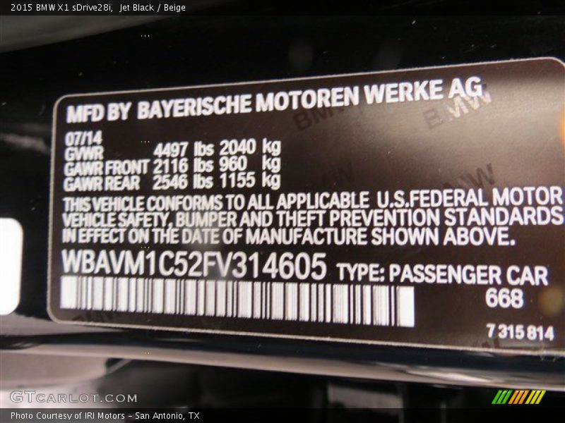 Jet Black / Beige 2015 BMW X1 sDrive28i