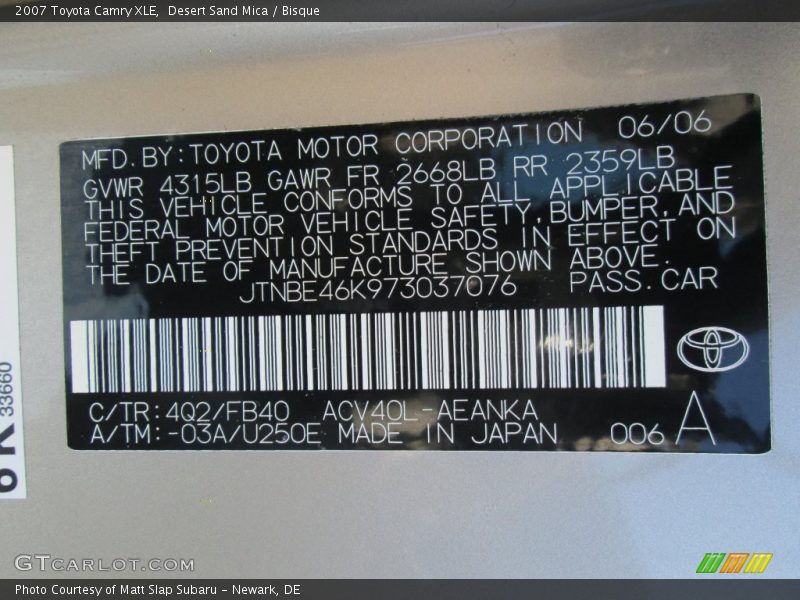 Desert Sand Mica / Bisque 2007 Toyota Camry XLE