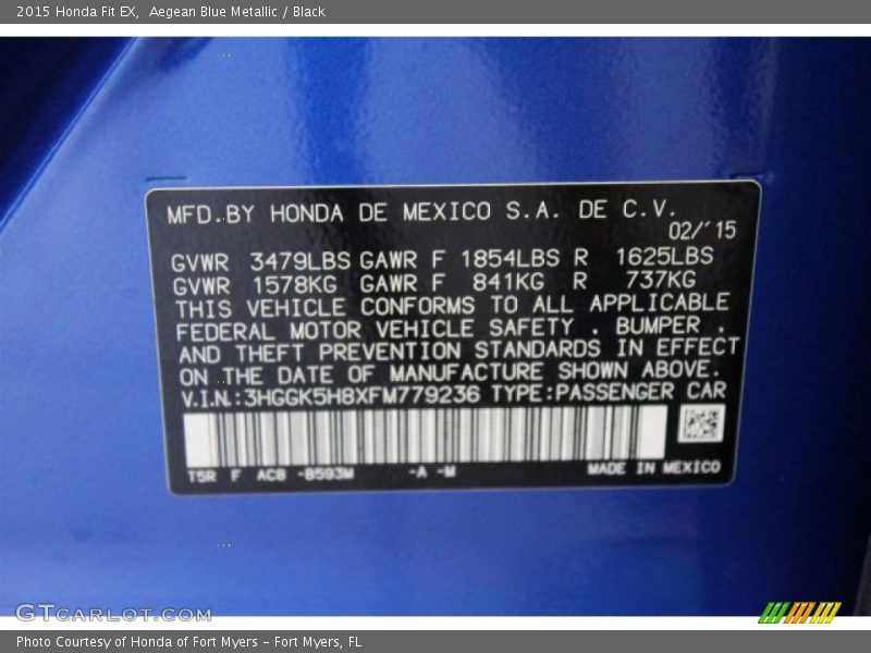Aegean Blue Metallic / Black 2015 Honda Fit EX