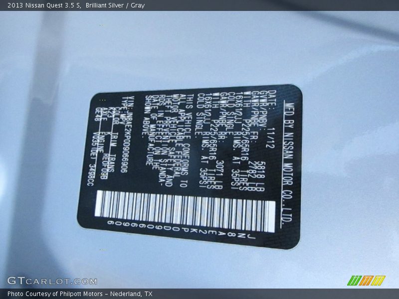 Brilliant Silver / Gray 2013 Nissan Quest 3.5 S