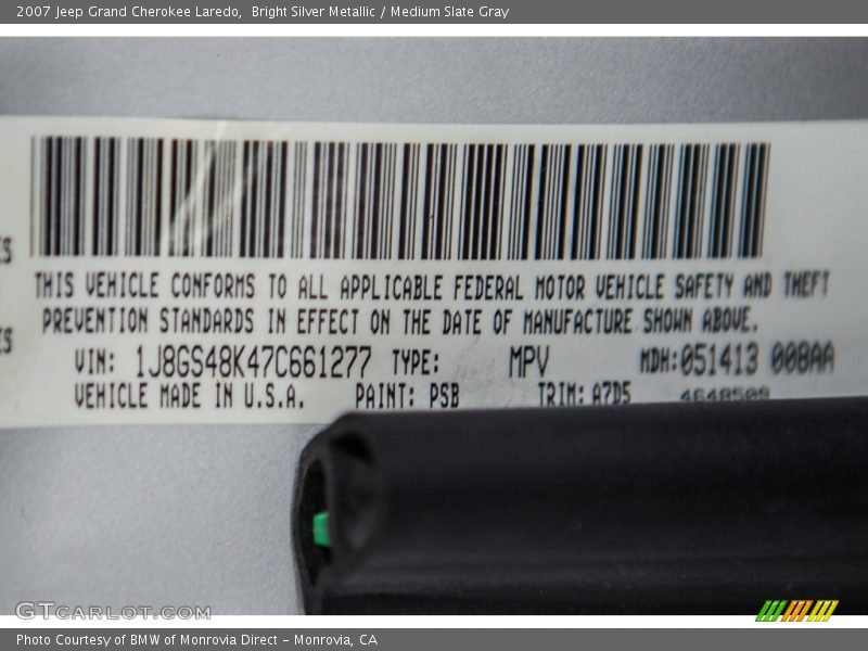 Bright Silver Metallic / Medium Slate Gray 2007 Jeep Grand Cherokee Laredo