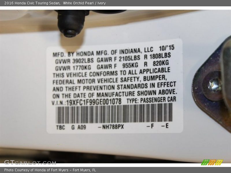 White Orchid Pearl / Ivory 2016 Honda Civic Touring Sedan