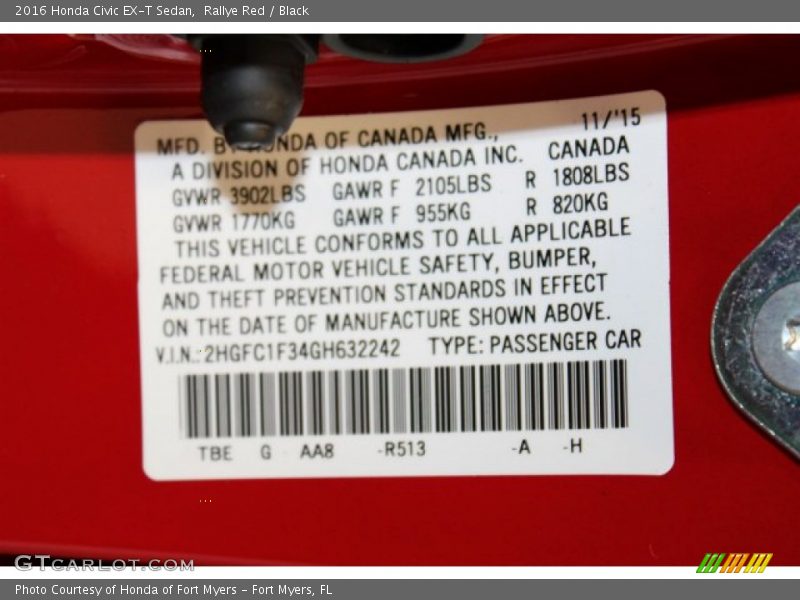 2016 Civic EX-T Sedan Rallye Red Color Code R513
