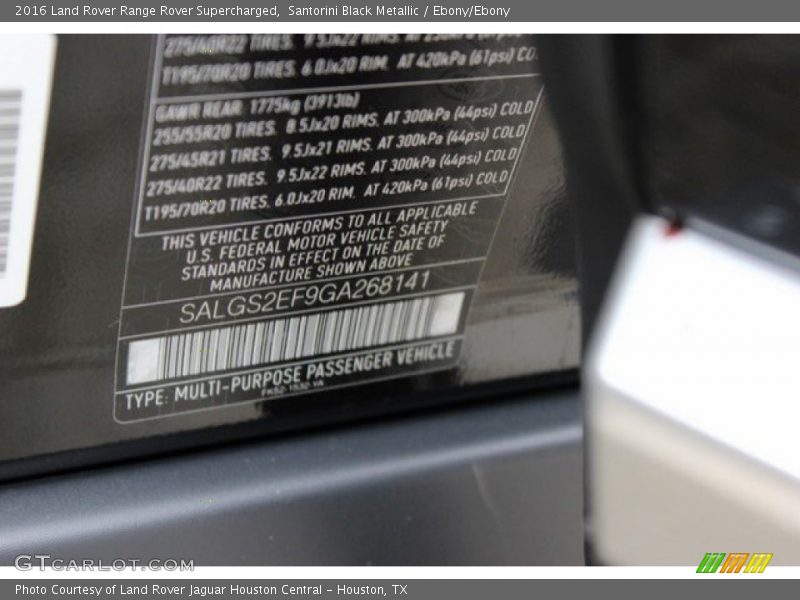 Santorini Black Metallic / Ebony/Ebony 2016 Land Rover Range Rover Supercharged