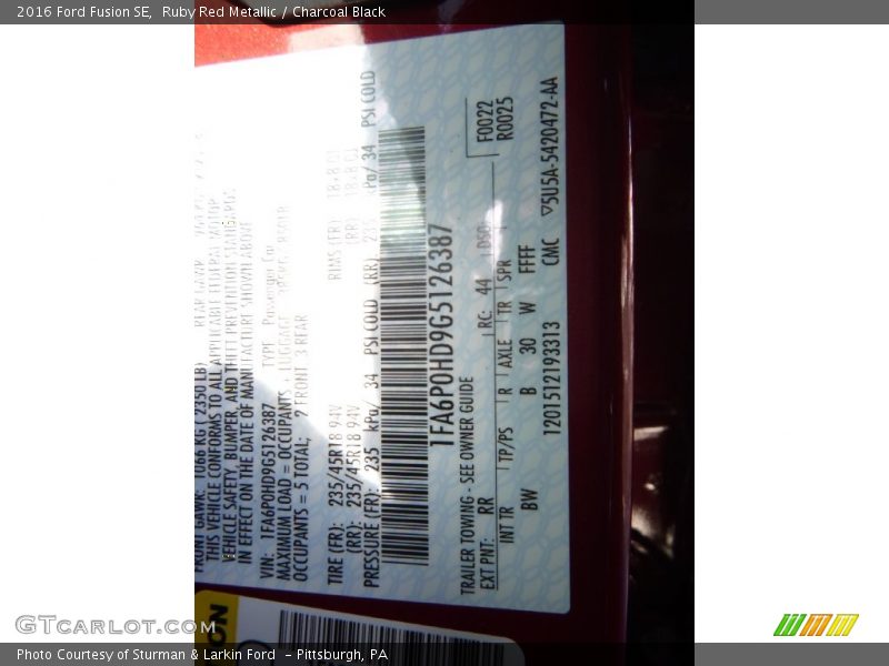Ruby Red Metallic / Charcoal Black 2016 Ford Fusion SE