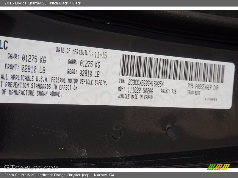 2016 Charger SE Pitch Black Color Code PX8