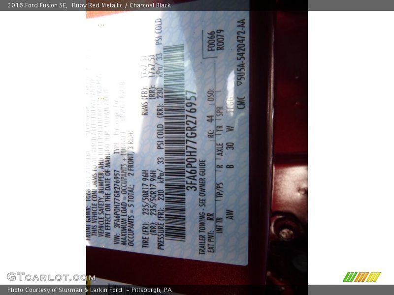 Ruby Red Metallic / Charcoal Black 2016 Ford Fusion SE