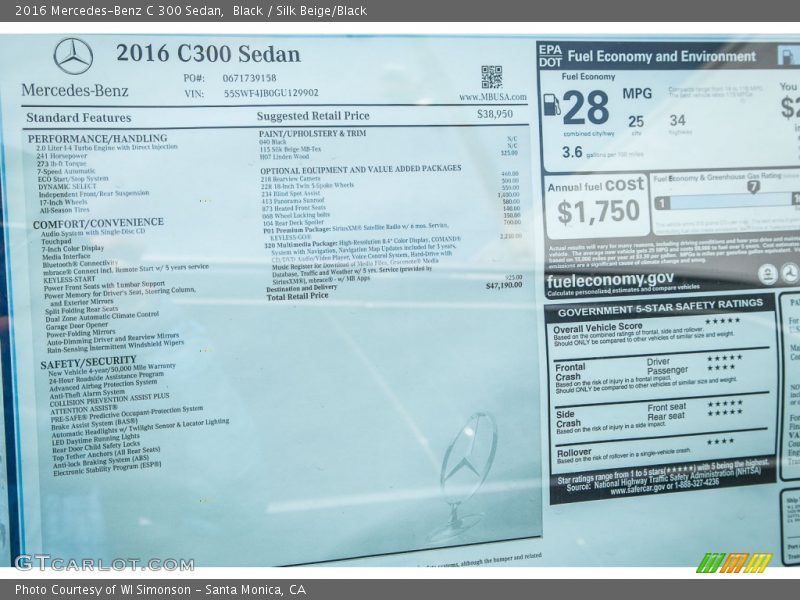 Black / Silk Beige/Black 2016 Mercedes-Benz C 300 Sedan