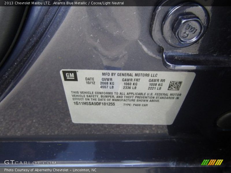 Atlantis Blue Metallic / Cocoa/Light Neutral 2013 Chevrolet Malibu LTZ
