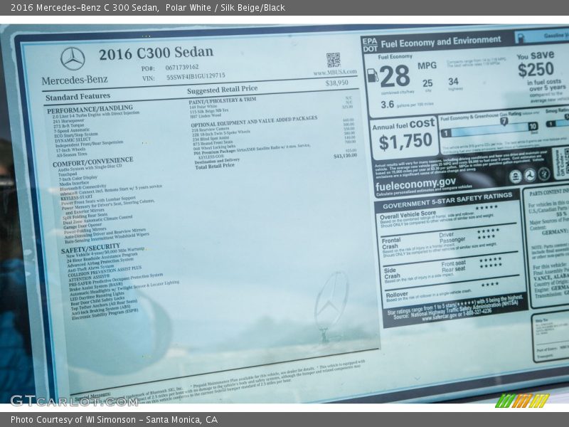 Polar White / Silk Beige/Black 2016 Mercedes-Benz C 300 Sedan