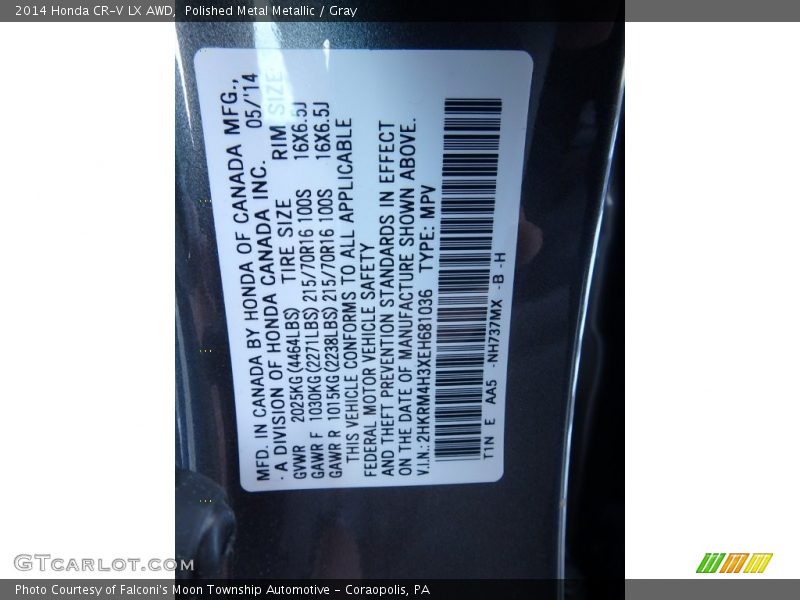 Polished Metal Metallic / Gray 2014 Honda CR-V LX AWD