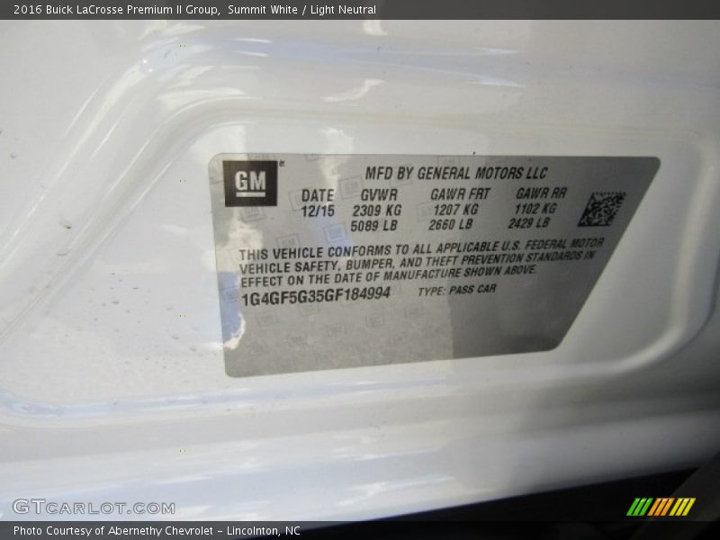Summit White / Light Neutral 2016 Buick LaCrosse Premium II Group