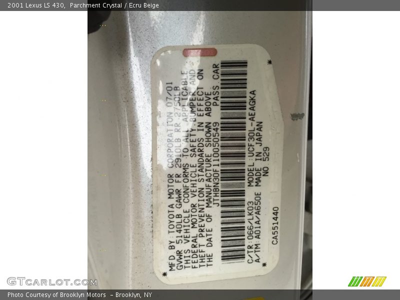 Parchment Crystal / Ecru Beige 2001 Lexus LS 430