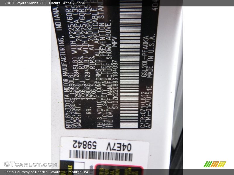 Natural White / Stone 2008 Toyota Sienna XLE