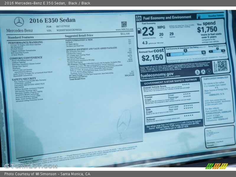 Black / Black 2016 Mercedes-Benz E 350 Sedan