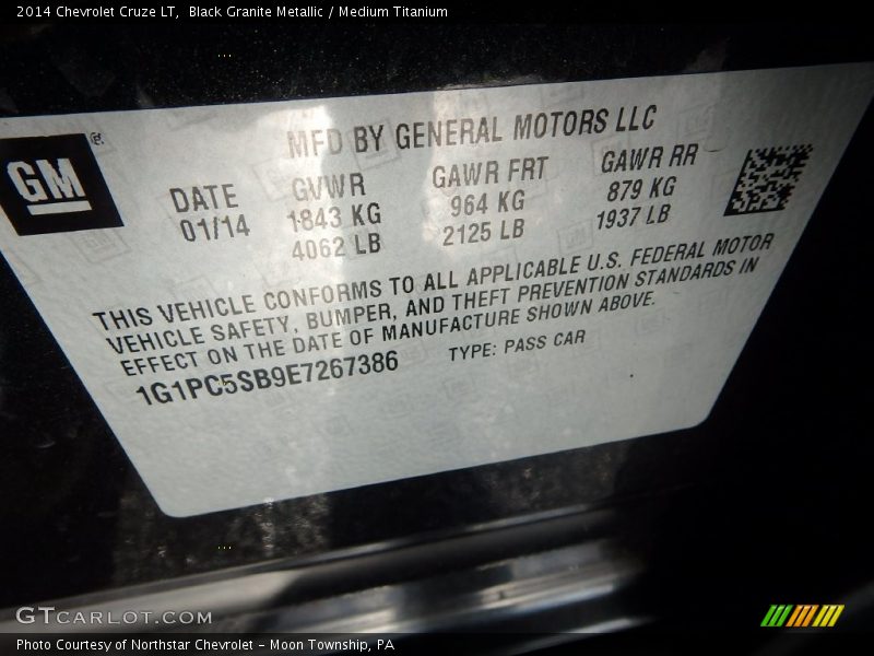 Black Granite Metallic / Medium Titanium 2014 Chevrolet Cruze LT