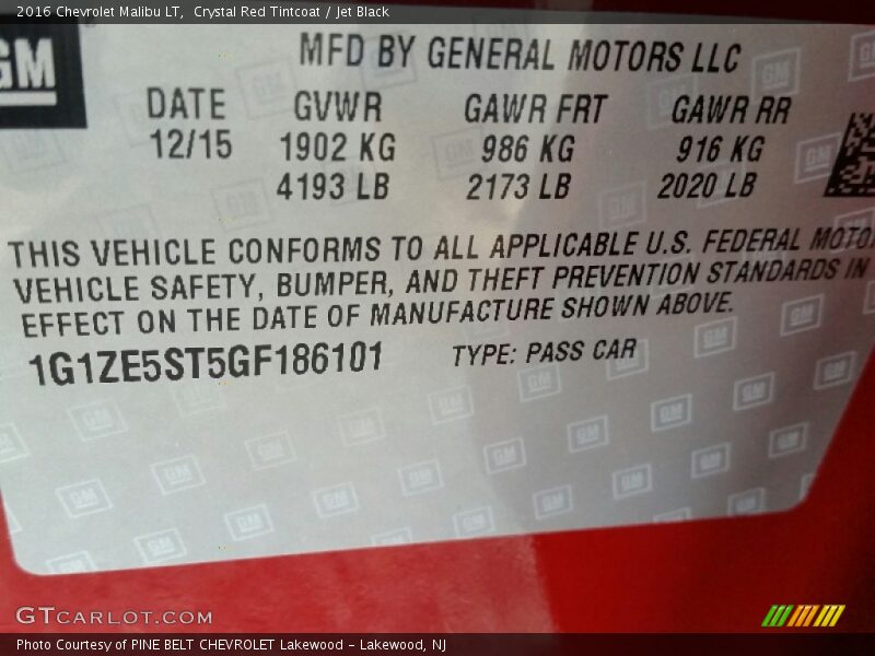 Crystal Red Tintcoat / Jet Black 2016 Chevrolet Malibu LT