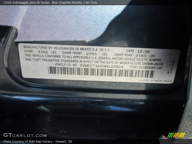 Blue Graphite Metallic / Art Grey 2009 Volkswagen Jetta SE Sedan