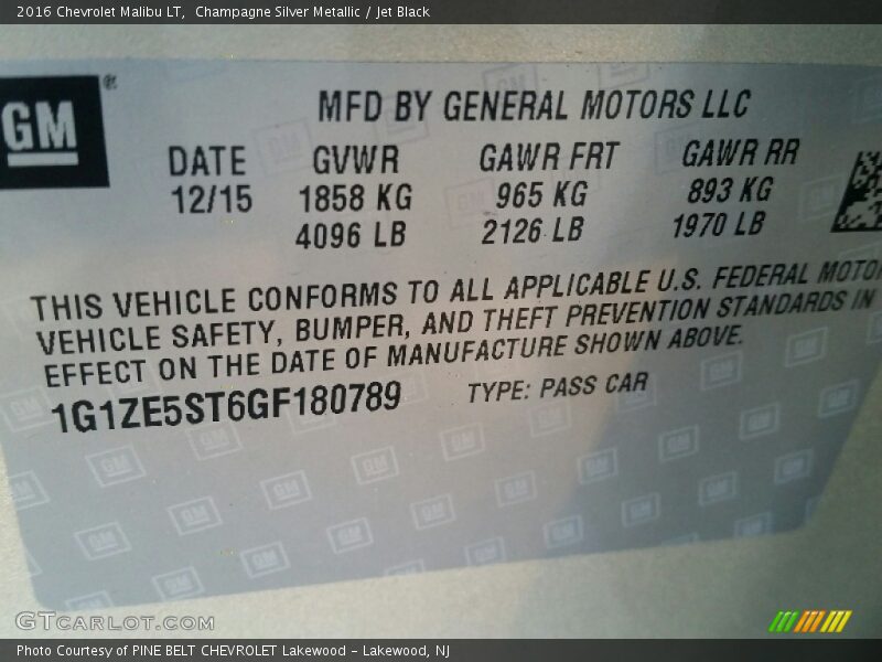Champagne Silver Metallic / Jet Black 2016 Chevrolet Malibu LT