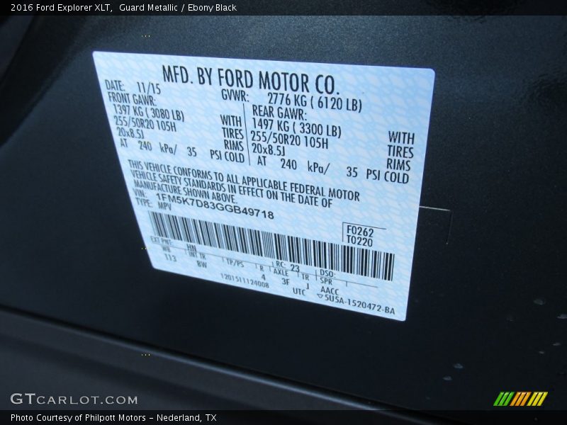 Guard Metallic / Ebony Black 2016 Ford Explorer XLT
