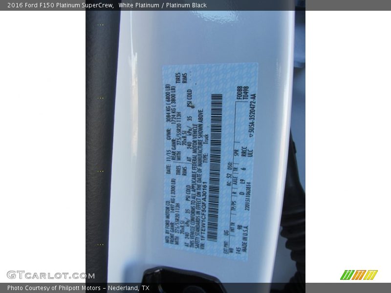 White Platinum / Platinum Black 2016 Ford F150 Platinum SuperCrew