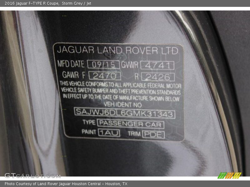 Storm Grey / Jet 2016 Jaguar F-TYPE R Coupe
