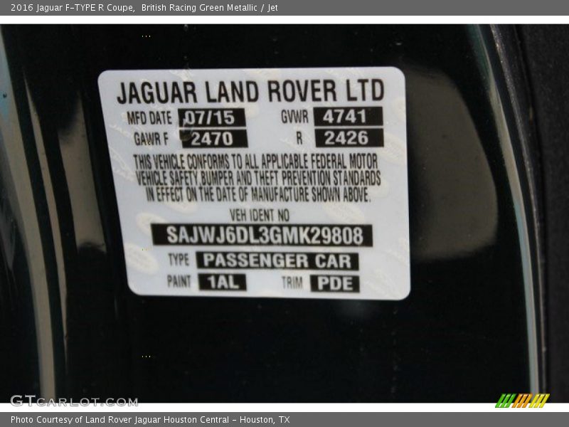 British Racing Green Metallic / Jet 2016 Jaguar F-TYPE R Coupe