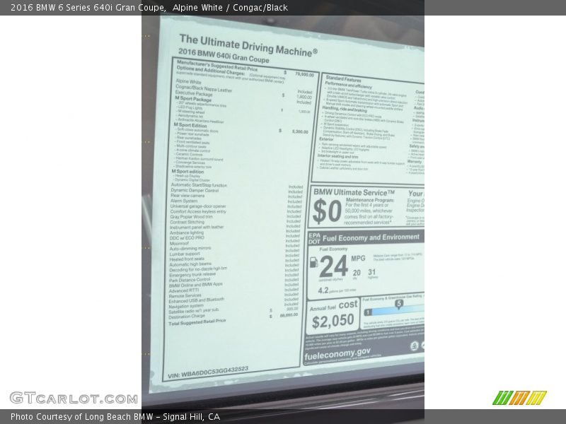  2016 6 Series 640i Gran Coupe Window Sticker