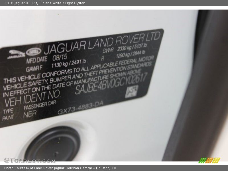 Polaris White / Light Oyster 2016 Jaguar XF 35t