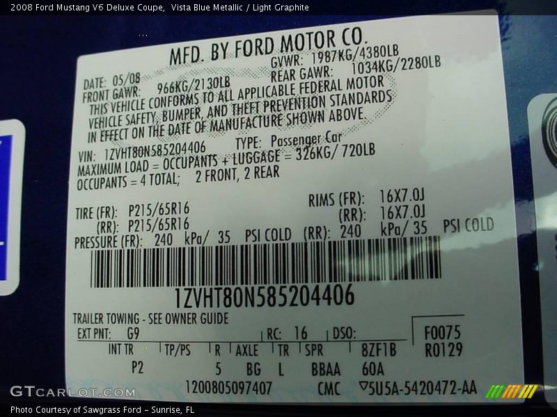 Vista Blue Metallic / Light Graphite 2008 Ford Mustang V6 Deluxe Coupe