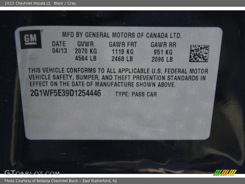 Black / Gray 2013 Chevrolet Impala LS