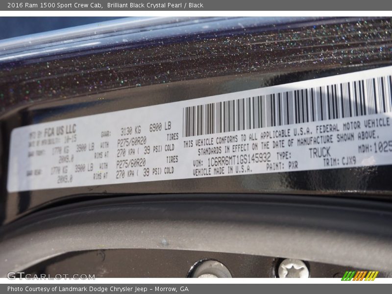 Brilliant Black Crystal Pearl / Black 2016 Ram 1500 Sport Crew Cab