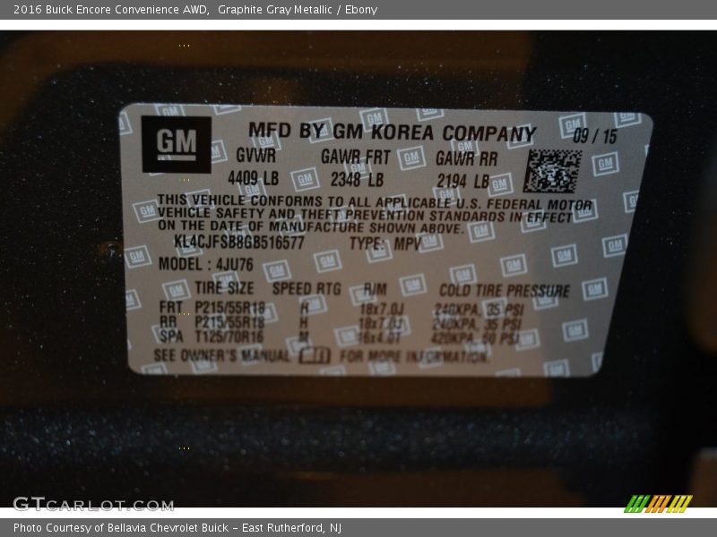 Graphite Gray Metallic / Ebony 2016 Buick Encore Convenience AWD