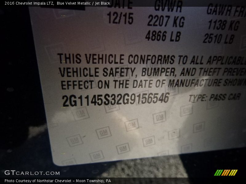 Blue Velvet Metallic / Jet Black 2016 Chevrolet Impala LTZ