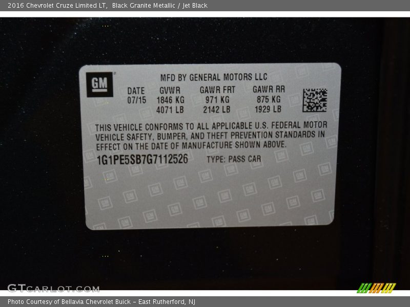 Black Granite Metallic / Jet Black 2016 Chevrolet Cruze Limited LT