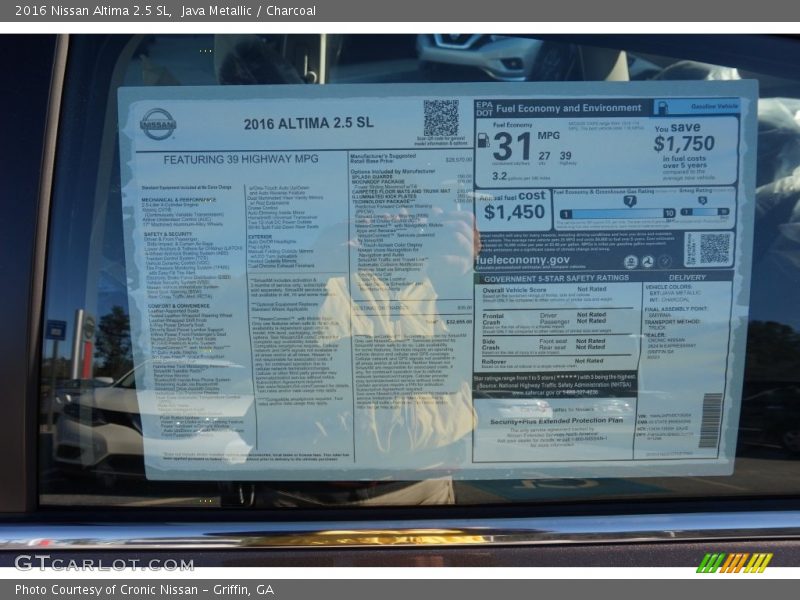  2016 Altima 2.5 SL Window Sticker