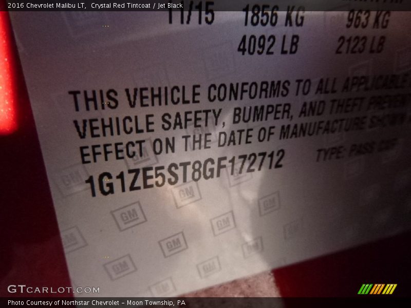 Crystal Red Tintcoat / Jet Black 2016 Chevrolet Malibu LT