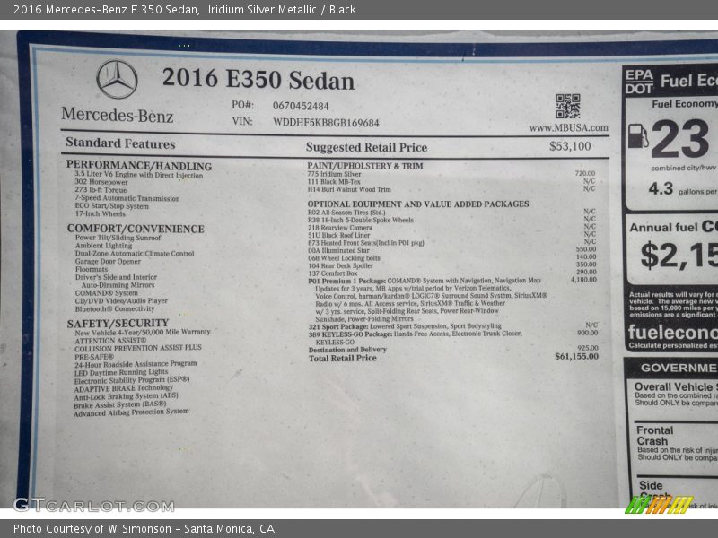 Iridium Silver Metallic / Black 2016 Mercedes-Benz E 350 Sedan