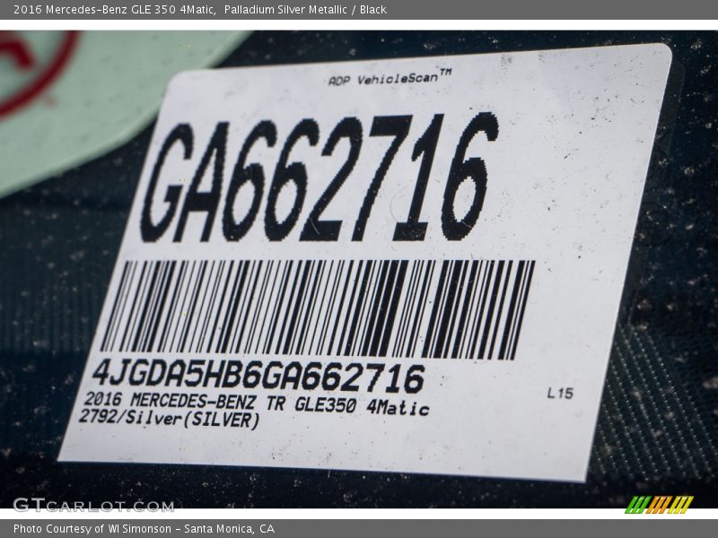 Palladium Silver Metallic / Black 2016 Mercedes-Benz GLE 350 4Matic