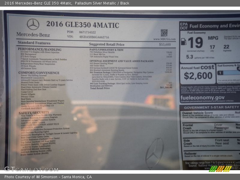 Palladium Silver Metallic / Black 2016 Mercedes-Benz GLE 350 4Matic