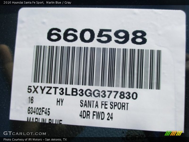 Marlin Blue / Gray 2016 Hyundai Santa Fe Sport