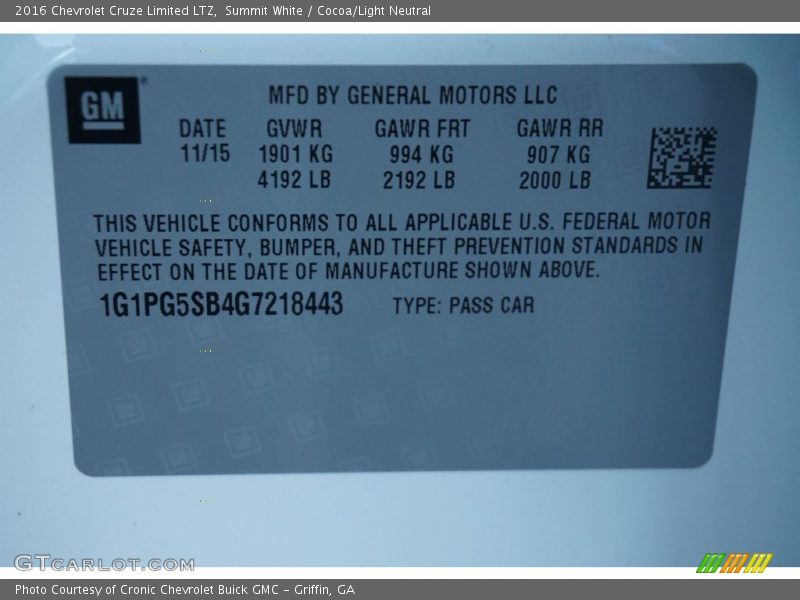 Summit White / Cocoa/Light Neutral 2016 Chevrolet Cruze Limited LTZ