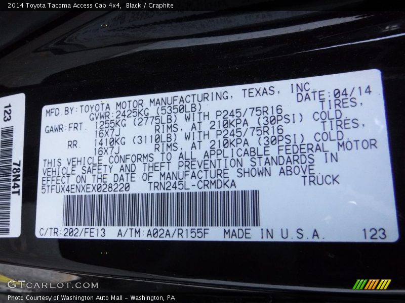 Black / Graphite 2014 Toyota Tacoma Access Cab 4x4