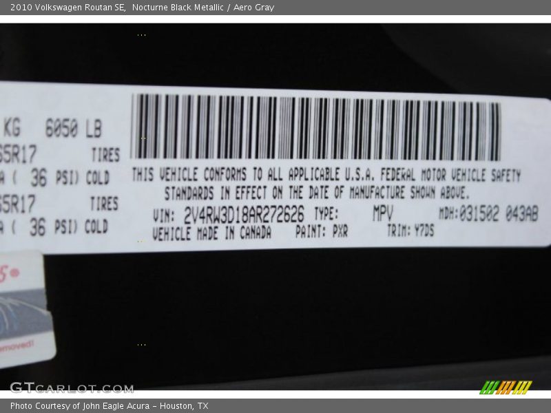 Nocturne Black Metallic / Aero Gray 2010 Volkswagen Routan SE